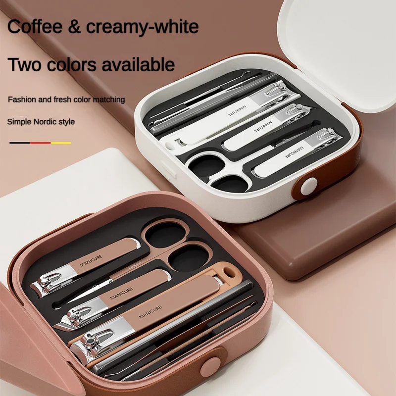 

7/8pcs Premium Anti-Splash Nail Clipper Set - Portable Manicure Kit w/ Ear Spoon, Toenail Clippers, Travel Case - Gift Ready