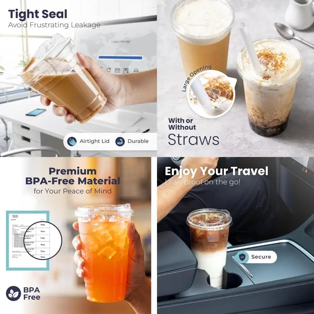 

Прозрачные пластиковые стаканы объемом 24 унции с крышками, одноразовые стаканы для холодного кофе, смузи, напитков для вечеринок и многого другого