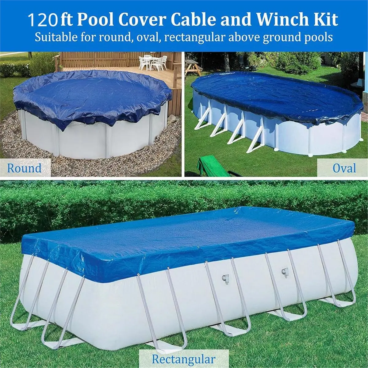 Time Saving Swimming Pool Cover Cable and Winch Kit-Plastic-Coated Steel Pool Cover Wire & Aluminum Spring Loaded Pool Cover Rat