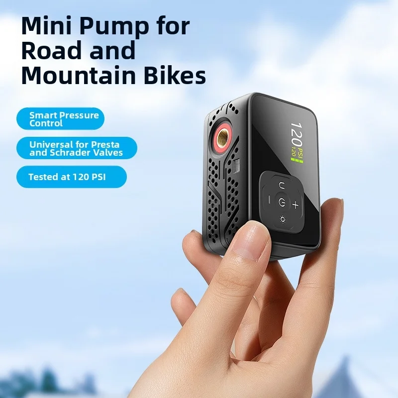 

Portable Mini Electric Bike Pump, Intelligent Pressure Auto Stop for Road Mountain Bike Emergency Use
