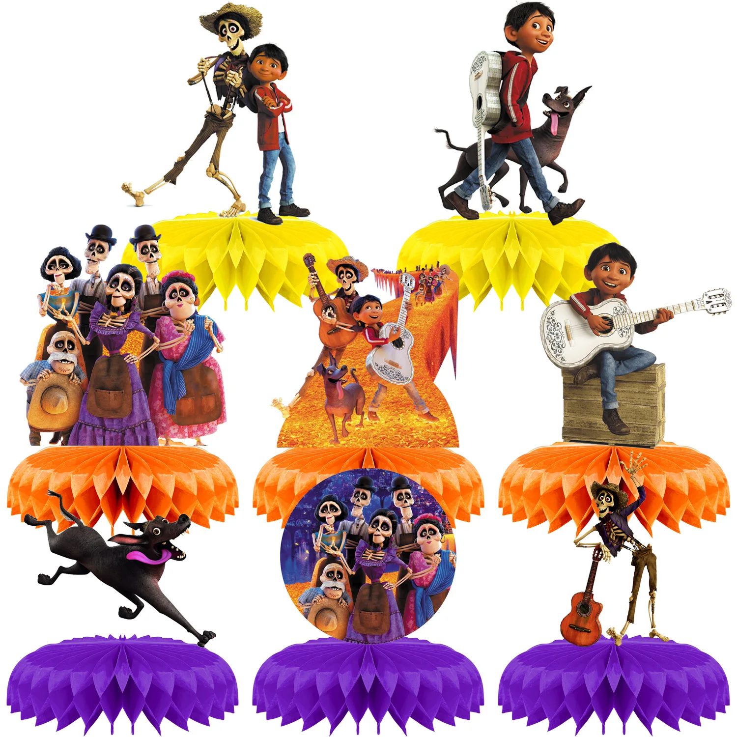 Centros de Mesa con Diseño de Panal de Abeja de Coco, 8 Piezas, Decoraciones de Mesa de la Película Coco, Artículos para Fiestas del Día de Muertos, Decoración de Mesa para Cumpleaños de Coco