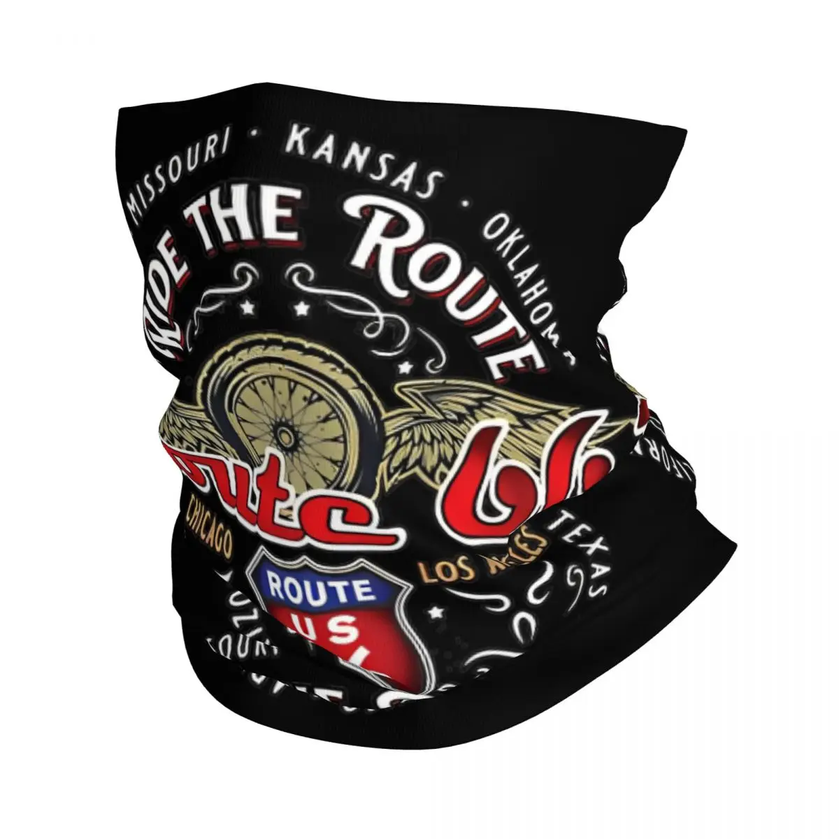 Ride Route 66 Bandana Neck Gaiter Printed Motorcycle Cruise America Wrap Scarf  Face Mask Multi-use for Men Women Adult Washable