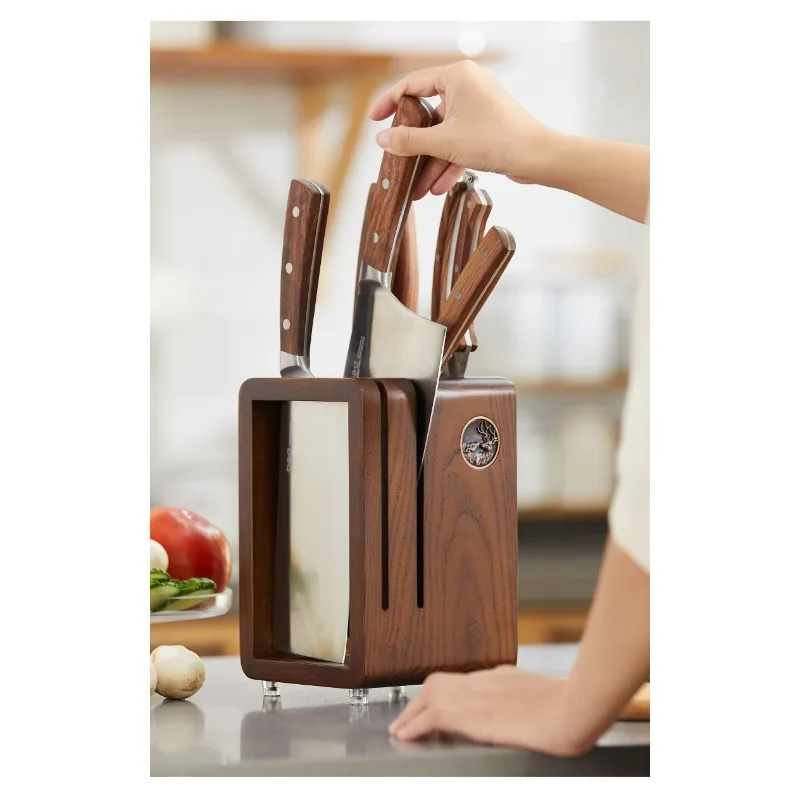 Solid Wood Knife Holder for Kitchen Countertop Knife Block Organizer Stand Rustic Drying Rack Anti-Mold Storage Stand