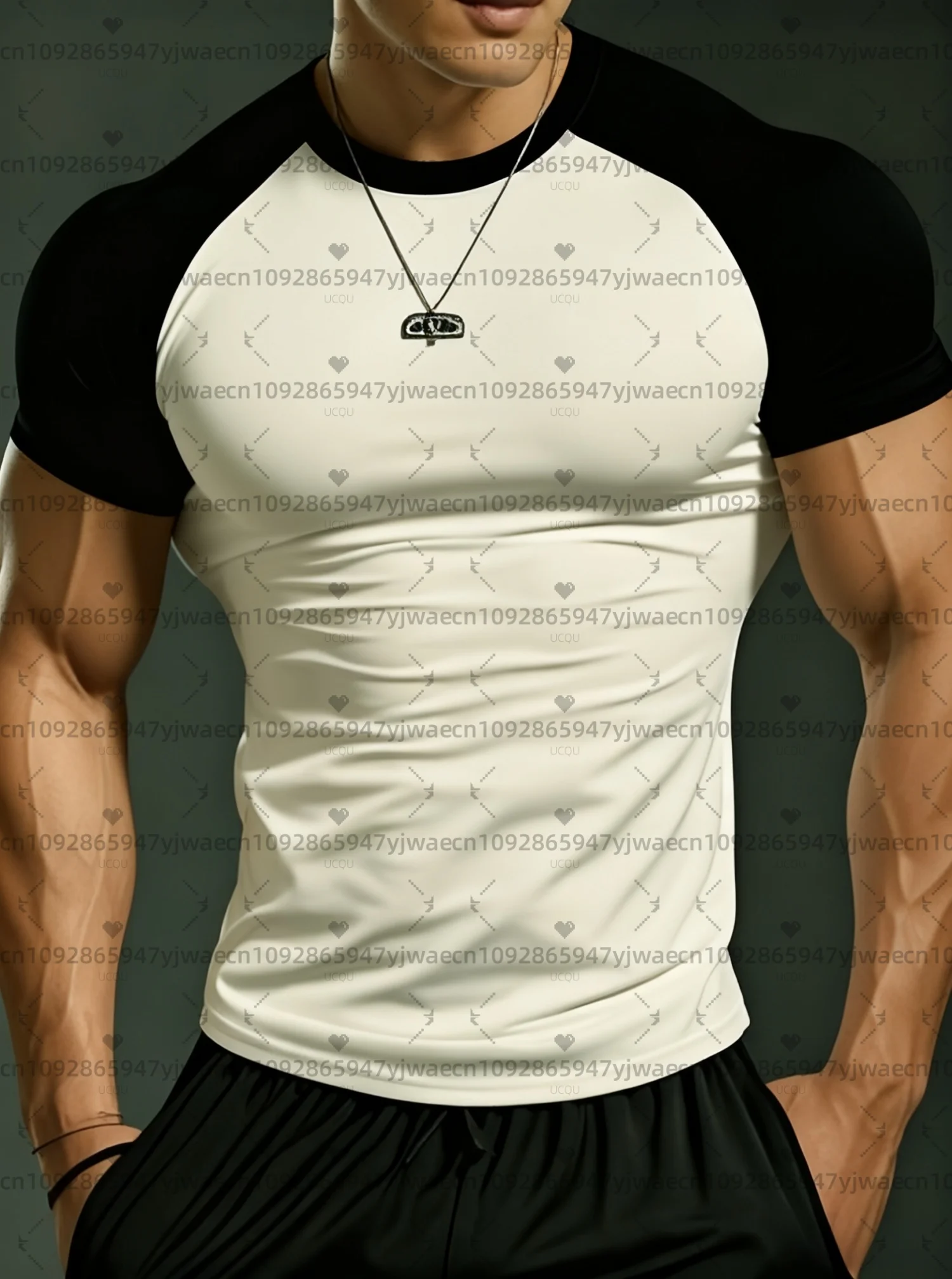 Camiseta Masculina de Secagem Rápida com Cores Contrastantes, T-Shirt de Treinamento Muscular de Manga Curta, Tamanho Plus, Camiseta de Academia para 