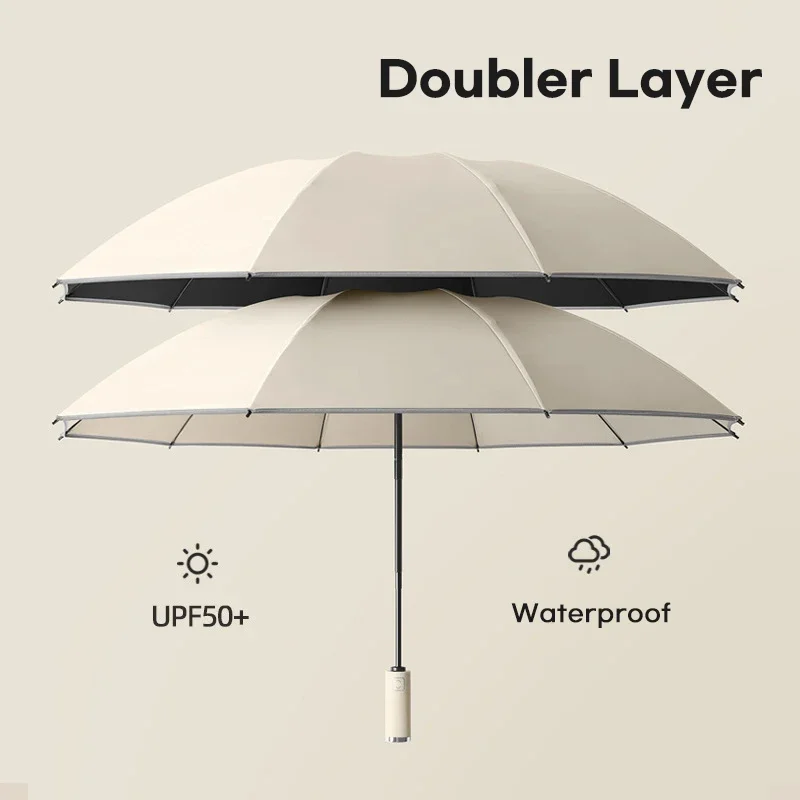 Big Reverse Umbrella Men and Women, Folding Automatic Umbrella Windproof Strong, Double Layer, Inverted Rain Umbrella, 10K