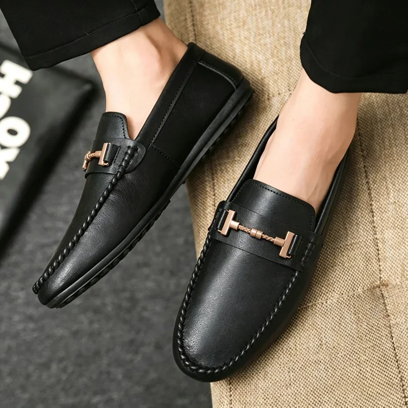 Classic Design Loafers For Men Flat Shoes Lightweight Slip-on Casual Shoes Man Driving Shoes Comfy Pu Leather Men's Lazy Shoes