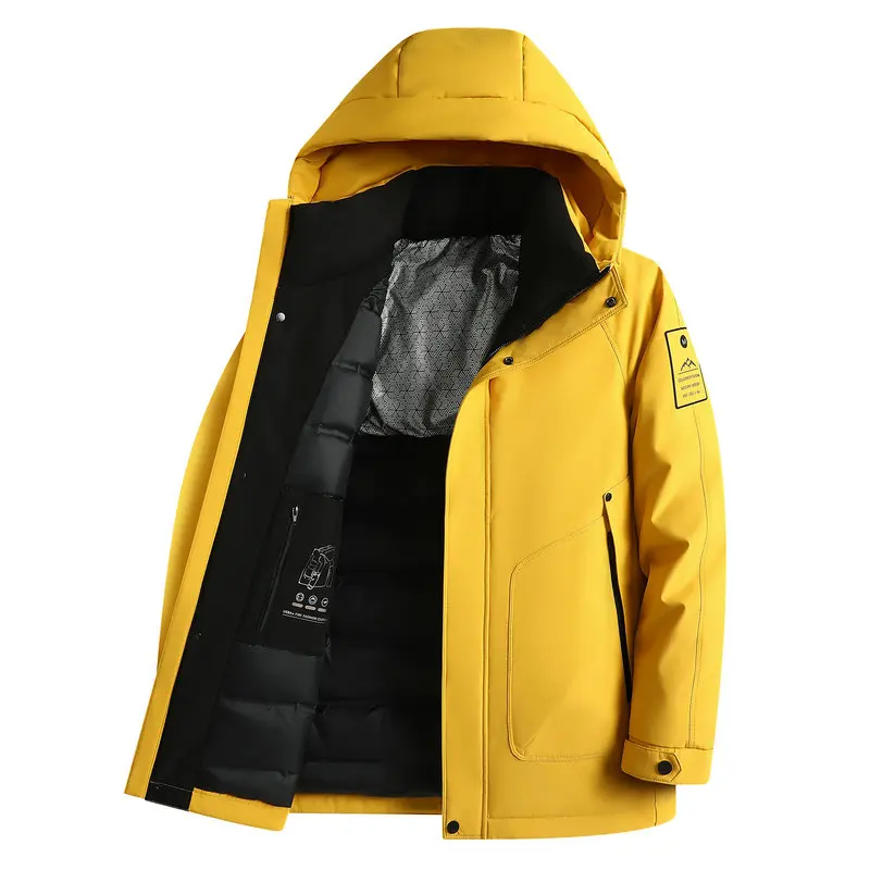 Winter Men Basic Puffer Parkas Green Yellow Black Down Basic Coat With Hood Thermal Lightweight Outerwear  Male Winter Clothes