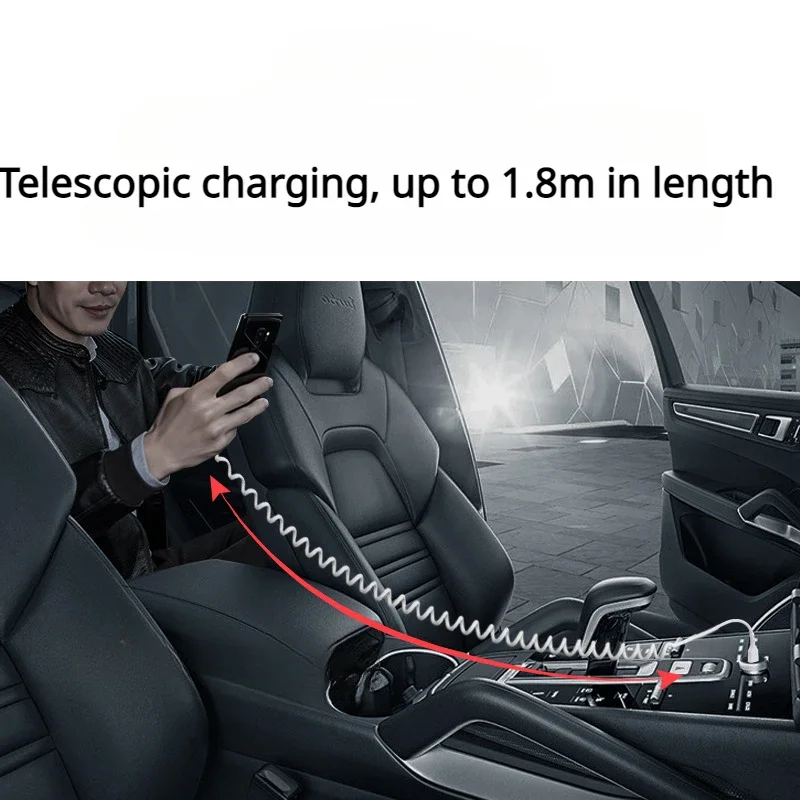 66W 5A USB Type C Data Cable Micro USB Spring Pull Telescopic Fast Charging Cable For Android Phone Accessories Car Cable 1m1.5m