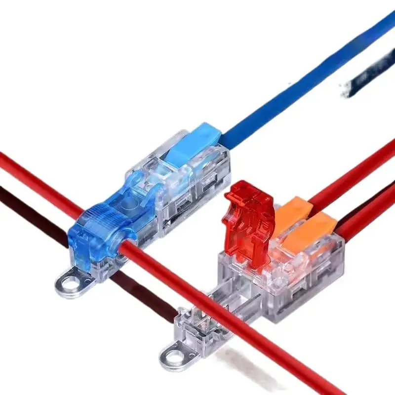 10Pcs T Type Electrical Cable Lever Connector Fast Stripping Free Crimp Terminal With Fixing Hole AWG 18-12