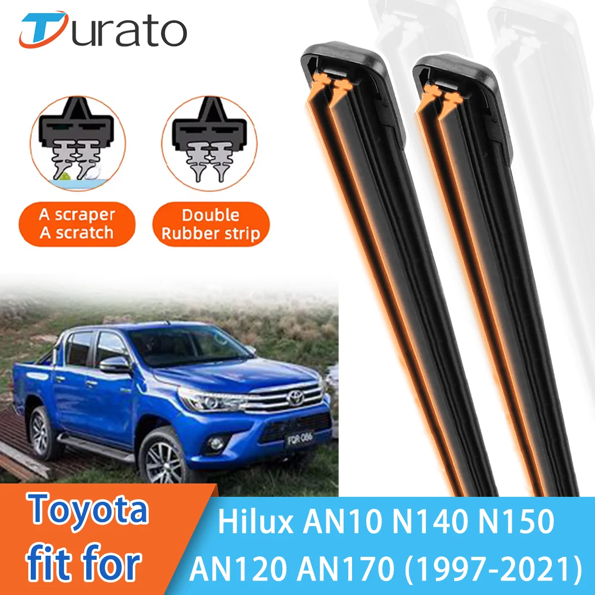 For Toyota Hilux AN10 AN30 AN120 AN130 N140 N150 N160 170 Front Windscreen Wipers Double Rubber Car Wiper Blades Car Accessories