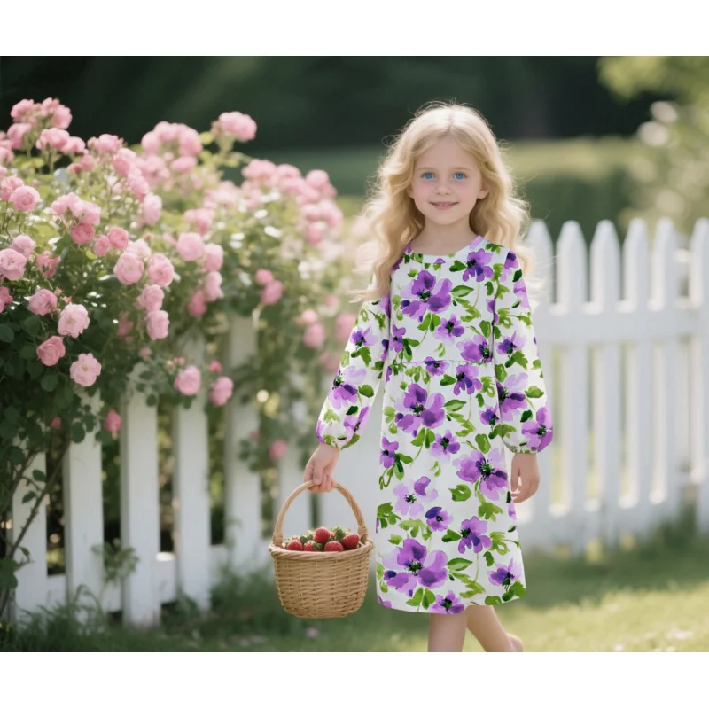 

2025 Girls' Printed Long Sleeve Dress