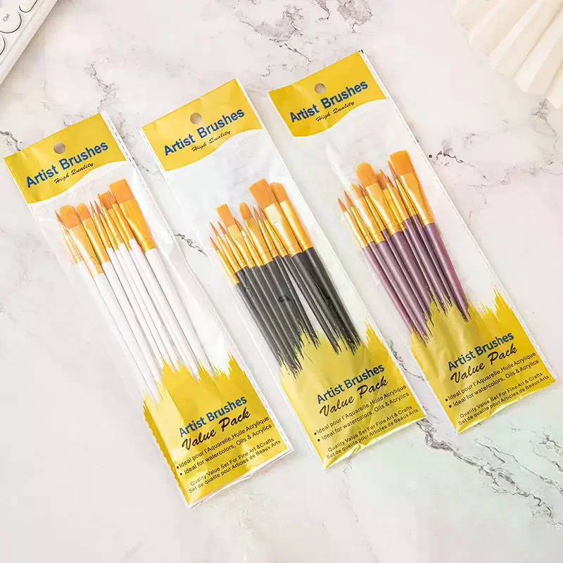 10Pcs Set Multi-functional Watercolor Brush Plastic Rod Art Painting Watercolor Gouache Oil Brush Nylon Hair Hook Line Oil Brush