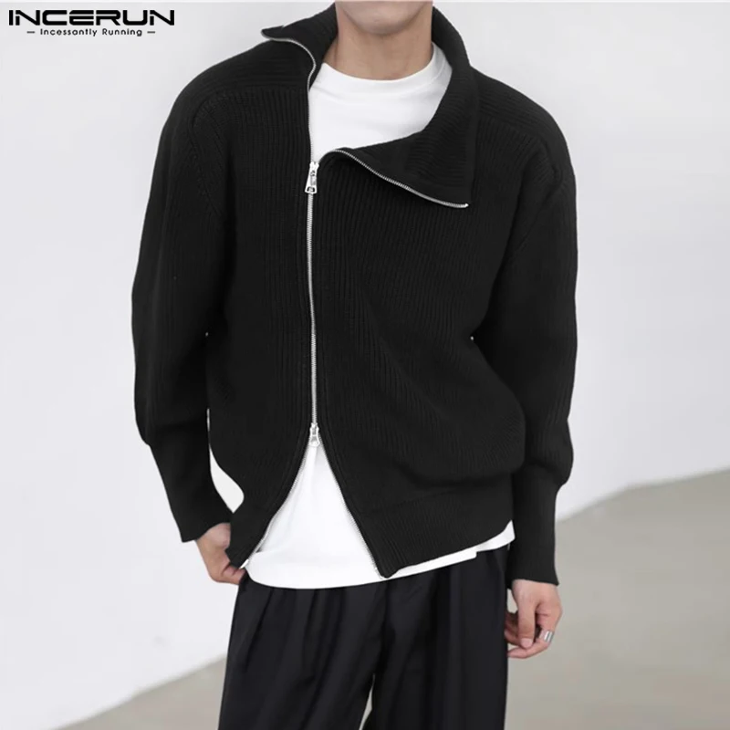 

INCERUN Tops 2023 Korean Style New Men Irregular Double Head Zipper Design Pullover Casual Solid Comfortable Loose Sweater S-5XL