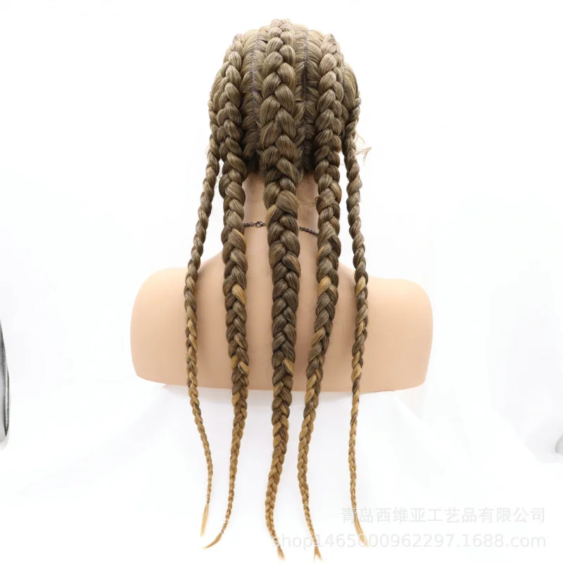 Hand-woven front lace synthetic fiber wig with gradient five braids, natural and seamless headpiece