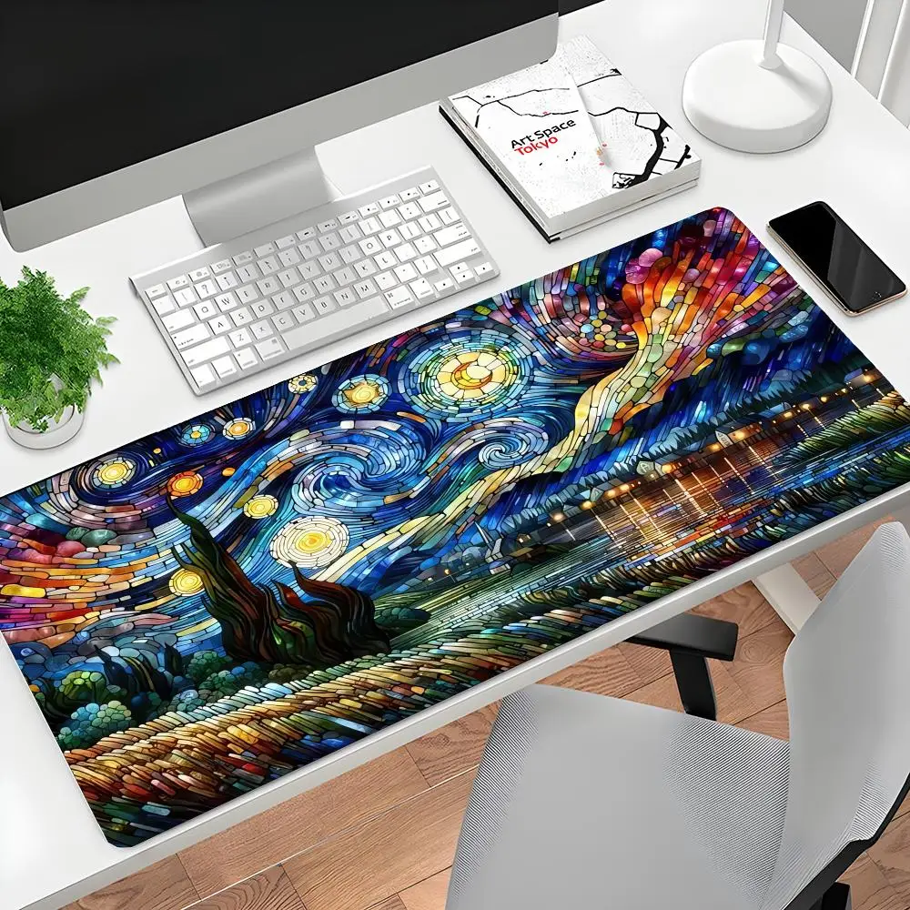

Large Starry Night Architectural art Mouse Pad Gaming Mouse mat Non-Slip Rubber Base Artistic Desk Mat for Gamers office work