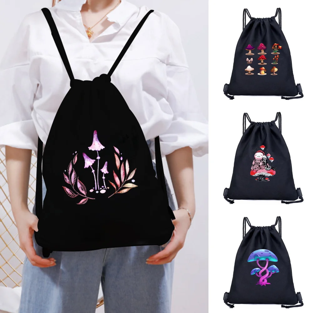 

Backpack Sports Gym Bag Casual Double Shoulder Bag Canvas Drawstring Backpacks Organizer 2024 Mushroom Print Pattern Series