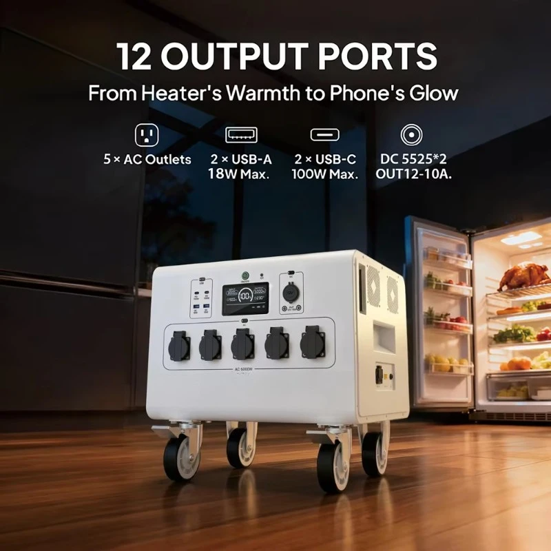 6000W Pure Sine Wave Solar Generator LiFePO4 Battery Pack Smart APP UPS Heavy Duty Portable Power Station for RV Home
