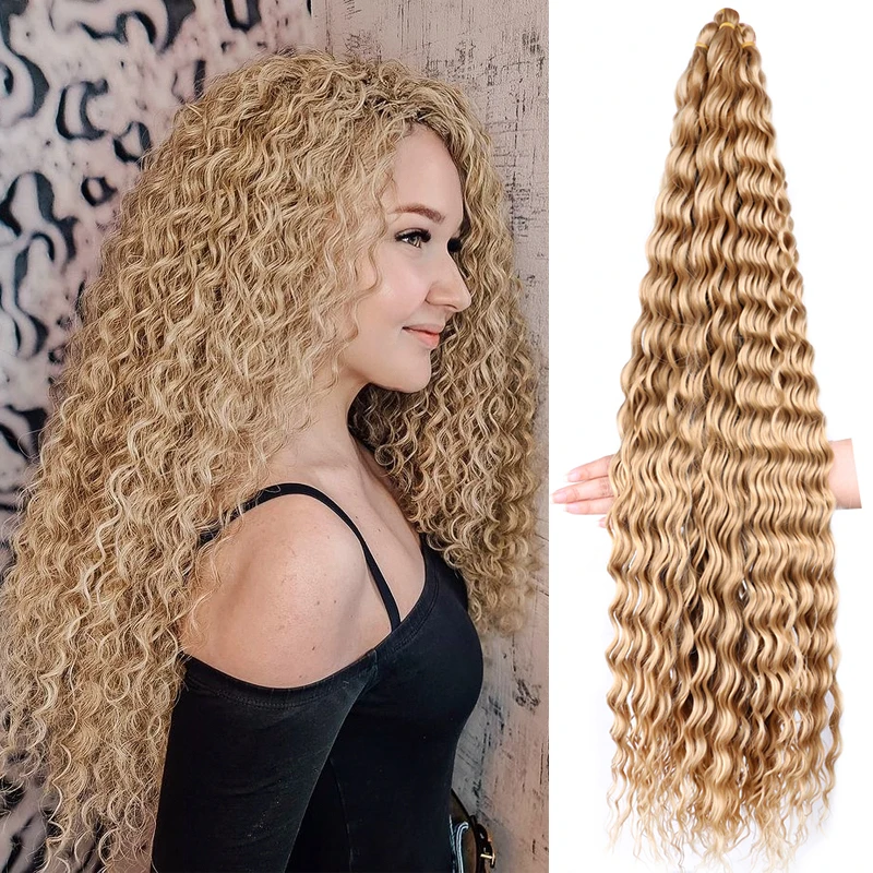 WIGSIN 30Inch Synthetic  Long Deep Wave Twist Crochet Hair Afro Curly Crochet Braids Ombre Braiding Hair Extension For Women