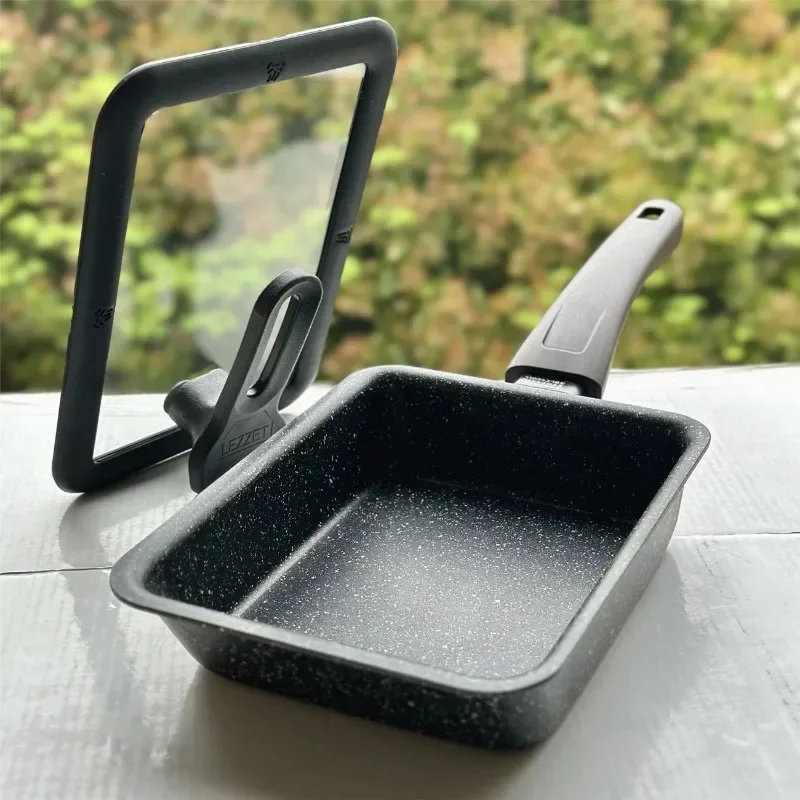 Японская сковорода для омлета, прямоугольная сковорода для яиц с антипригарным покрытием — дополнительная крышка и лопаточка — алюминиевый сплав