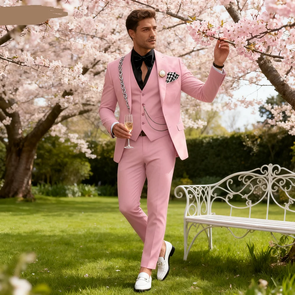

Elegant Solid Slim Fit Men's Suits Fashion Design Groom Wedding Blazer Vest Pants Set for Party Prom Business Boyfriend Wear