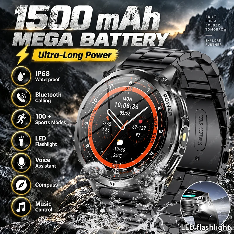 The first 1500mAh battery outdoor smartwatch in2026, featuring a 1.7-inch large screen, wireless communication,and holiday gifts