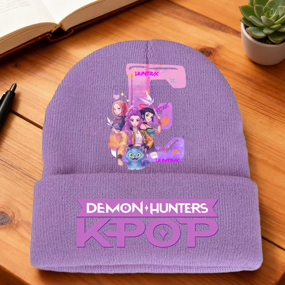 K-Pop Demon Hunters fille tricoté chapeau coton hiver mignon casquette de laine Anime chapeaux dessin animé lettre enfants couvre-chef enfant cadeau d'anniversaire
