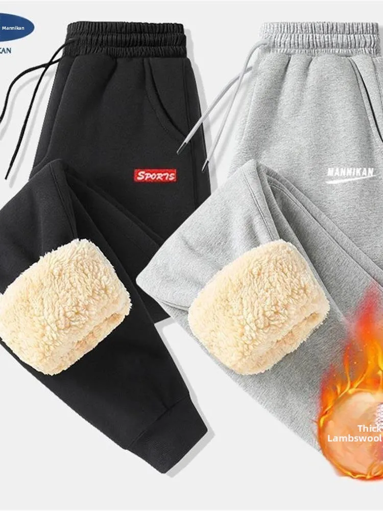 

Мужские зимние утепленные брюки на флисовой подкладке из овечьего вельвета, повседневные спортивные свободные брюки больших размеров с манжетами, теплые и удобные