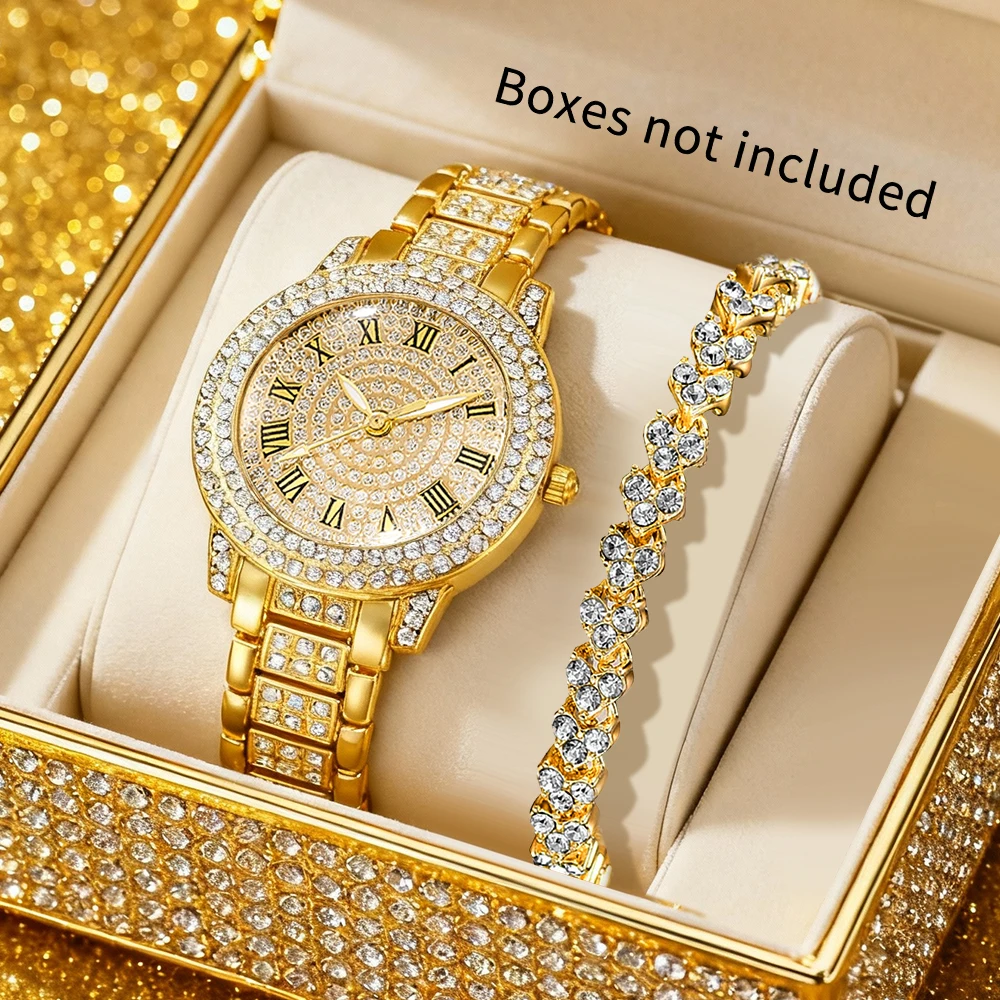 2PCS Elegant and Gorgeous Women's Quartz Watch with Shining Bracelet Jewelry Set