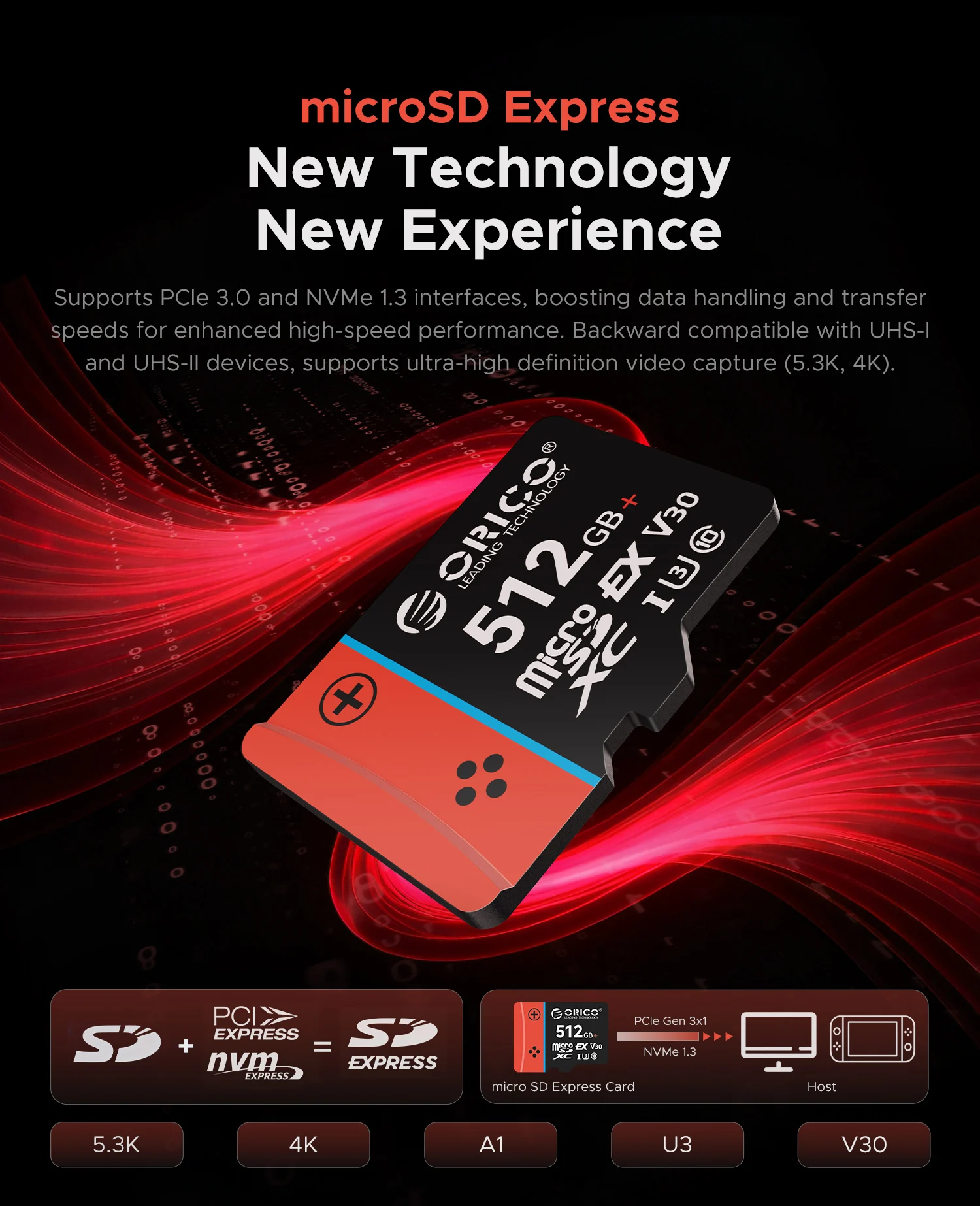 ORICO microSD Express Card for Switch UHS-I, C10, U3, V30, Full HD, 4K Memory Card for Nintendo-Switch 2 Steam Deck Gaming