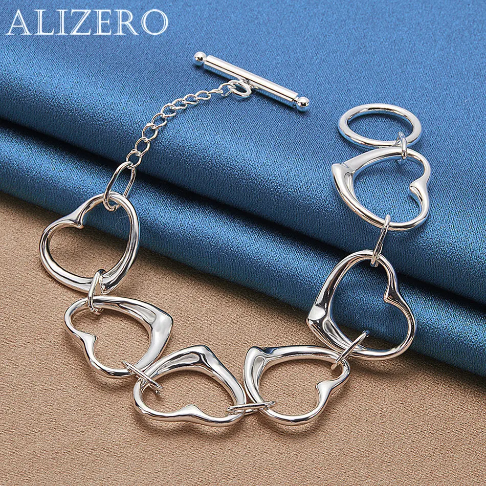 

ALIZERO 925 Sterling Silver Full Hearts Chain Bracelets For Women Wedding Party Gifts Fashion Charm Jewelry