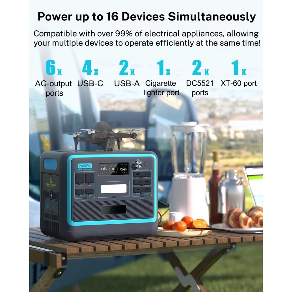 SYD2400 Portable Power Station, 2048Wh LiFePO4 Battery Backup, 2400W Solar Genarator with 500W Solar Input, Power Outages