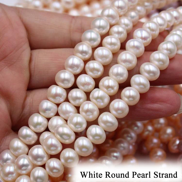 2022 hot sale 9-10mm A White Pink, purple Freshwater Bread bead chain Pearl Beaded Strand for  Necklace Sets Jewelry