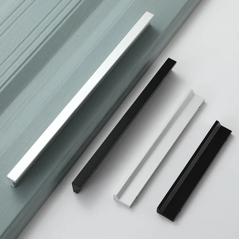 JD Silver Drawer Knob Handles Aluminum Alloy Simple Long American Cabinet Black Cupboard Pulls Wardrobe Door Handle Hardware