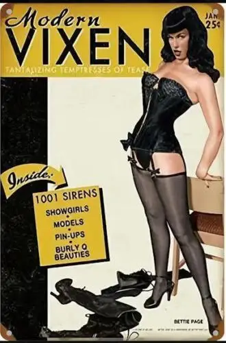 BETTIE PAGE METAL SIGN SIGN SEXY PIN UP IN BLACK LINGERIE MODERN VIXEN WALL ART sign