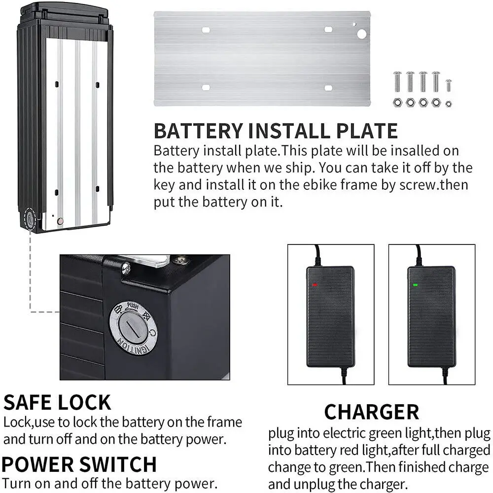 48V 21Ah Rear Rack Battery Electric Bike 52v 17.5Ah City Mountain 36V 20AH 24.5AH Luggage Hanger Taillight for 1000W1500W Motor