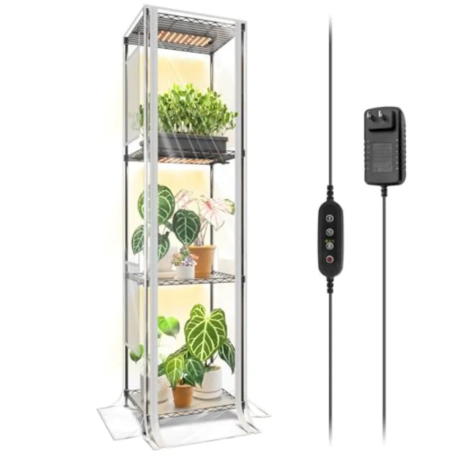 

Indoor Greenhouse with Grow Light 4-Tier Corner Plant Stand 30W Full Spectrum Growing Light Panels Mini Greenhouse Tent for See