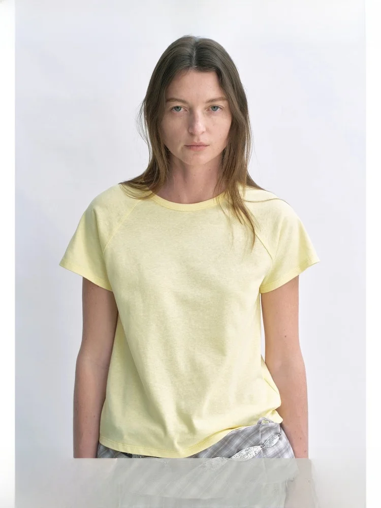 

Женская футболка Planites Vol7 из смесового хлопка и конопли, с круглым вырезом, коротким рукавом и вставкой на плече, повседневная, удобная