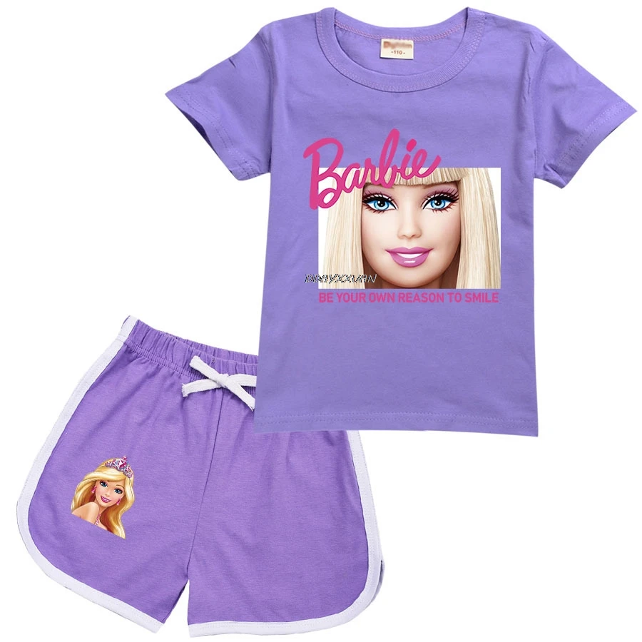 

Barbie the movie Children's Short Sleeve Set Summer Kids Round Neck T-Shirt + Elastic Shorts BoysGirls Sports Set