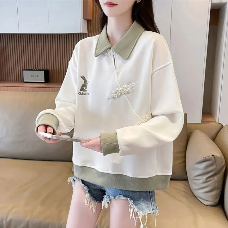 

Uniquely Designed Polo Collar Contrasting Color Thin Hoodie for Women Korean Version, Loose and Stylish Versatile Top Trend