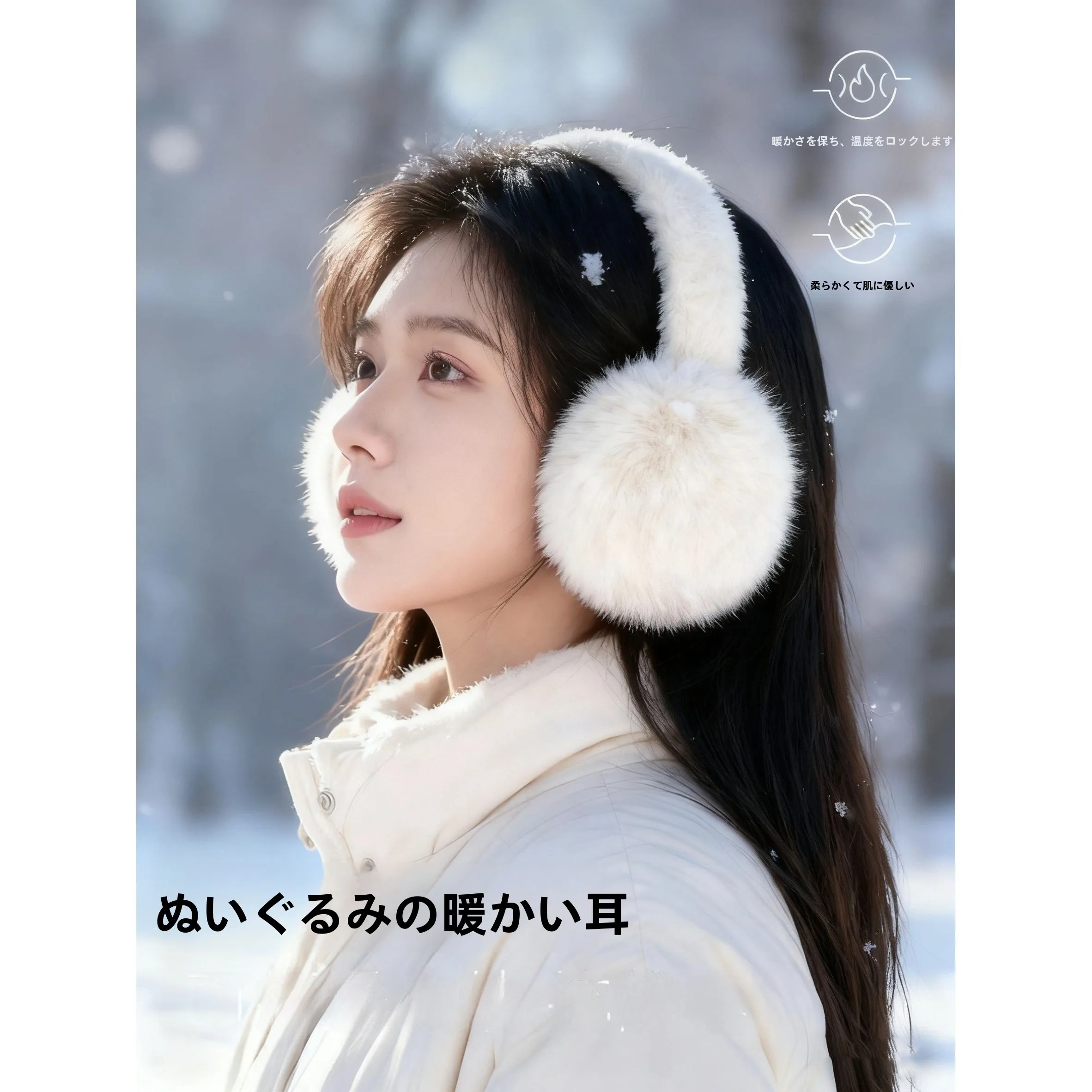 白いふわふわイヤーマフ-暖かい冬用ヘッドセットイヤーカバー-サイクリング用-女性用耳保護-非使い捨て-ノーマルサイズ