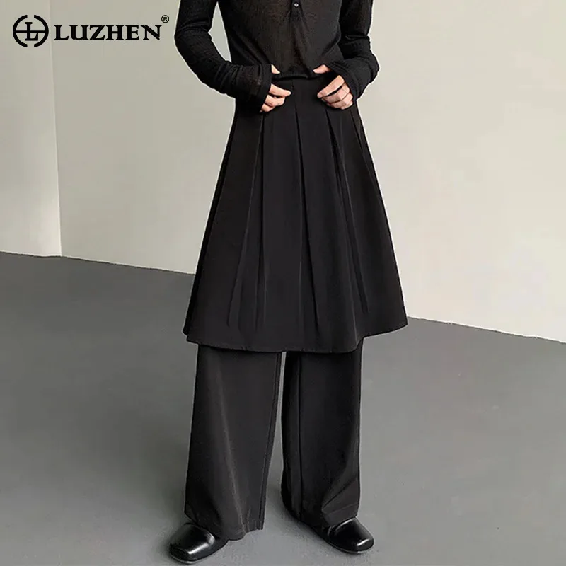 

LUZHEN Skirt Decorate Fake Two Piece Design Casual Trousers Men Solid Color High Quality Elegant Handsome 2025 New Pants JY3418