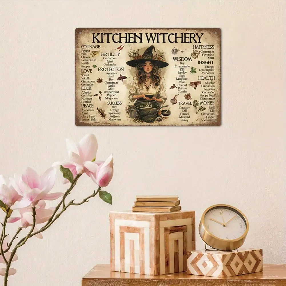 Vintage Aluminum Witch Kitchen Sign Farmhouse Wall Art Decor for Home Pub Bar