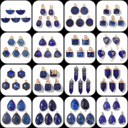 1PC Natural Stone Lapis Lazuli Pendants Gold Color Lapis Lazuli Connector Charms Pendant for DIY Jewelry Making Accessories