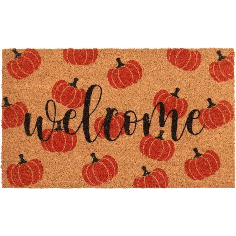 Watercolor Pumpkin Welcome Mat Entrance Floor Mat Autumn Harvest Thanksgiving Non slip Rubber Door Mat