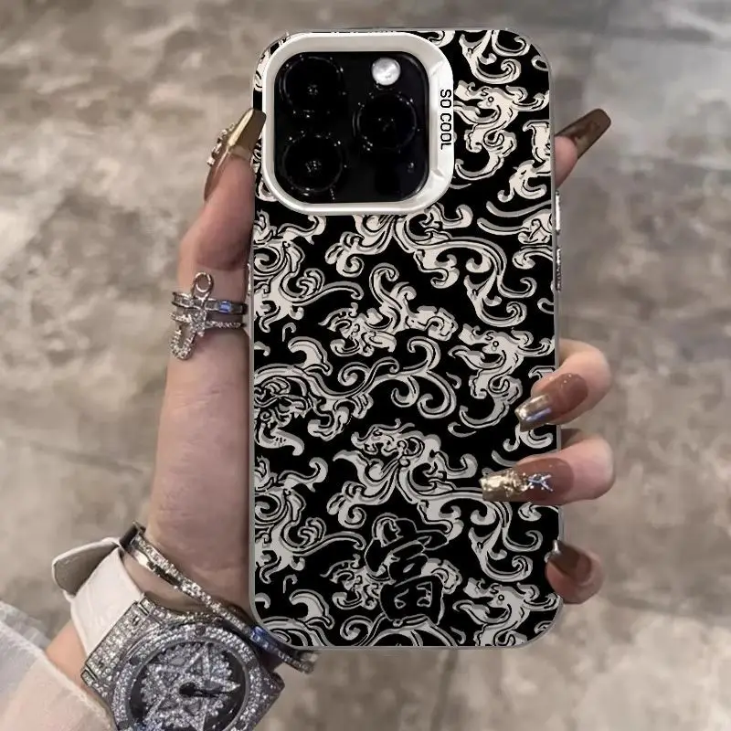 Pattern auspicious totem Phone Cases for iPhone 15 ProMax 14 11 12 13 15 Pro XSMax 7 8 Plus X XR 13 Mini Shockproof Bumper Cover