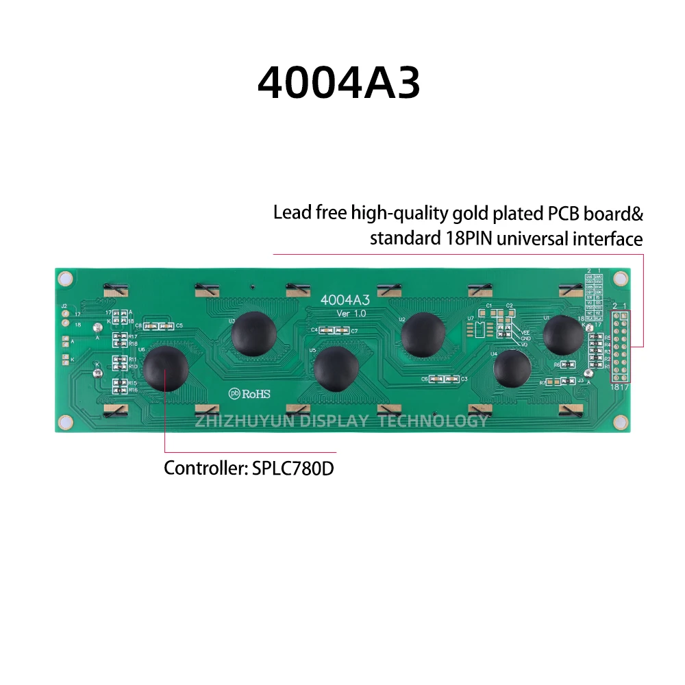 Pantalla LCD de matriz de puntos en inglés, controlador de Luz Verde Esmeralda, suministro 4004A3, SPLC780D