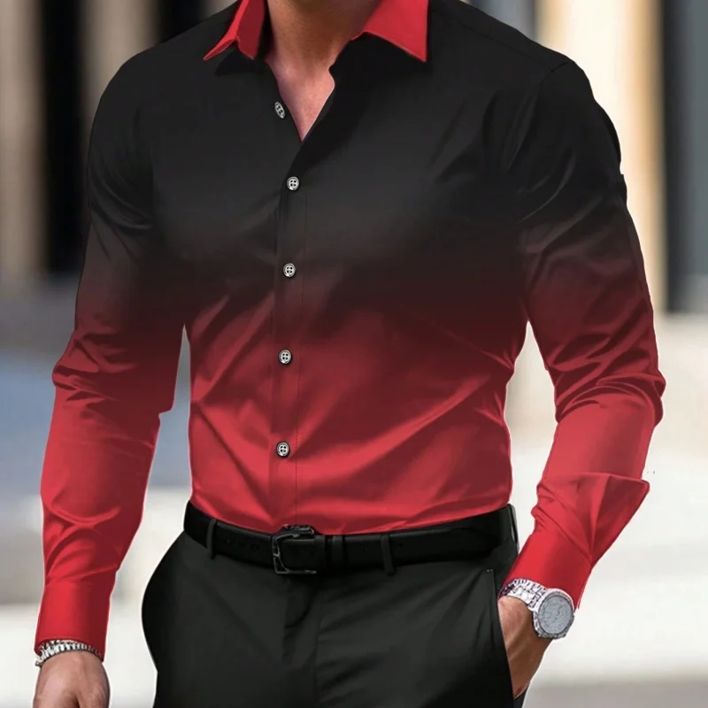Men's shirt long sleeved gradient shirt texture lapel shirt slim fit business casual men's clothing street trend men's clothing