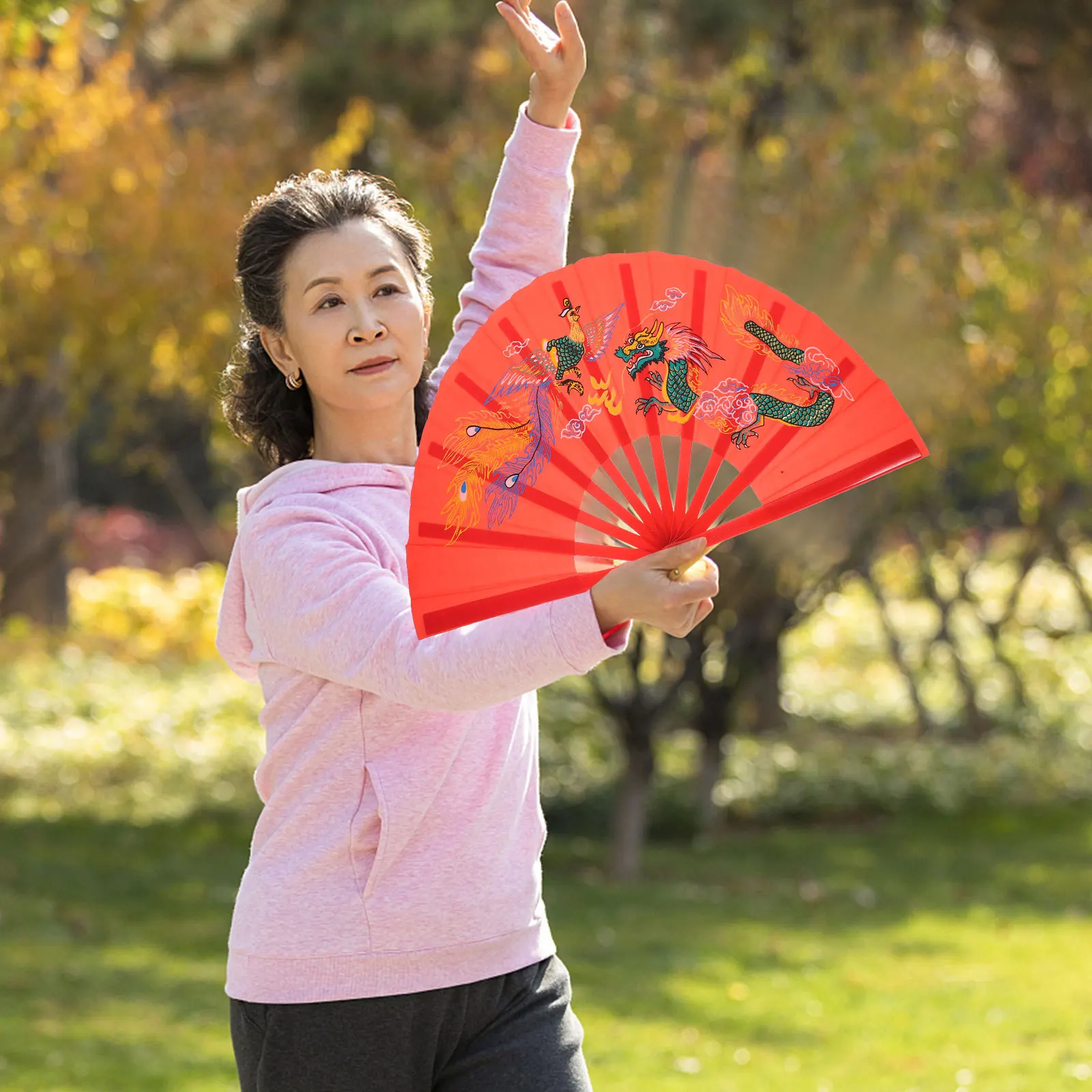 مروحة صينية قابلة للطي، صغيرة حمراء محمولة باليد، مروحة أداء الرقص المزخرفة، هدية حفلة المهرجان، هدية إبداعية
