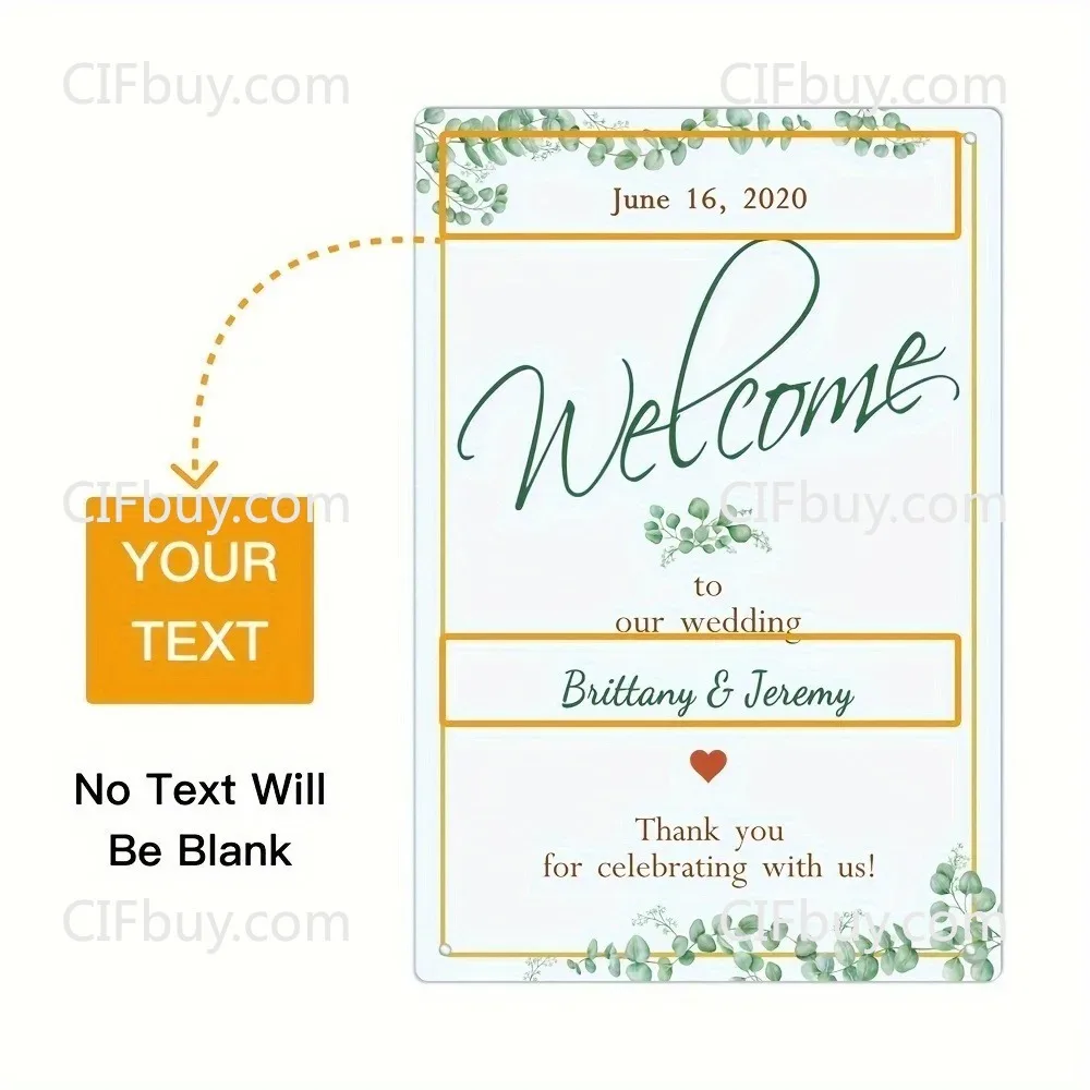 1pc Customizable Welcome Wedding Metal Plaque, Personalized Wall Ornament for Ceremony Reception Party Home Event Gift (Decor On