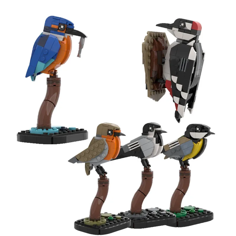 “DIY Birdwatcher’s Delight Building Block Set - Kingfisher, Great Tit, Big Spotted Woodpecker Models, Artistic Assembly Toy, Per